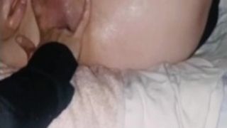 Making him gape and piss all over himself from hard anal stretching