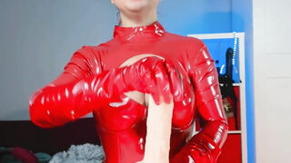 JOI: Red Latex Catsuit Red Latex Gloves