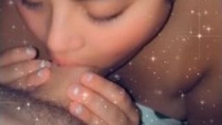 Big cock gets a good deep throat by a mixed women