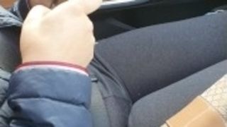 Step mom amazing handjob in the car make step son cum