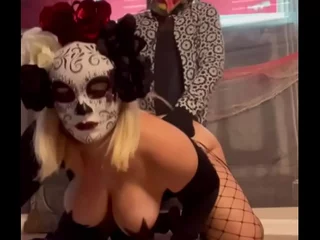 Making out Milf within reach Halloween Gang