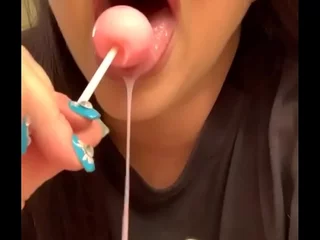 Marcy Diamond giving sloppy blowjob to lollipop close by tons of spit